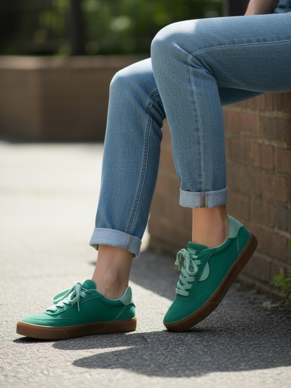 REEF Lay Day Seas Green Duo Women's Leather Suede Lace Up Sneakers